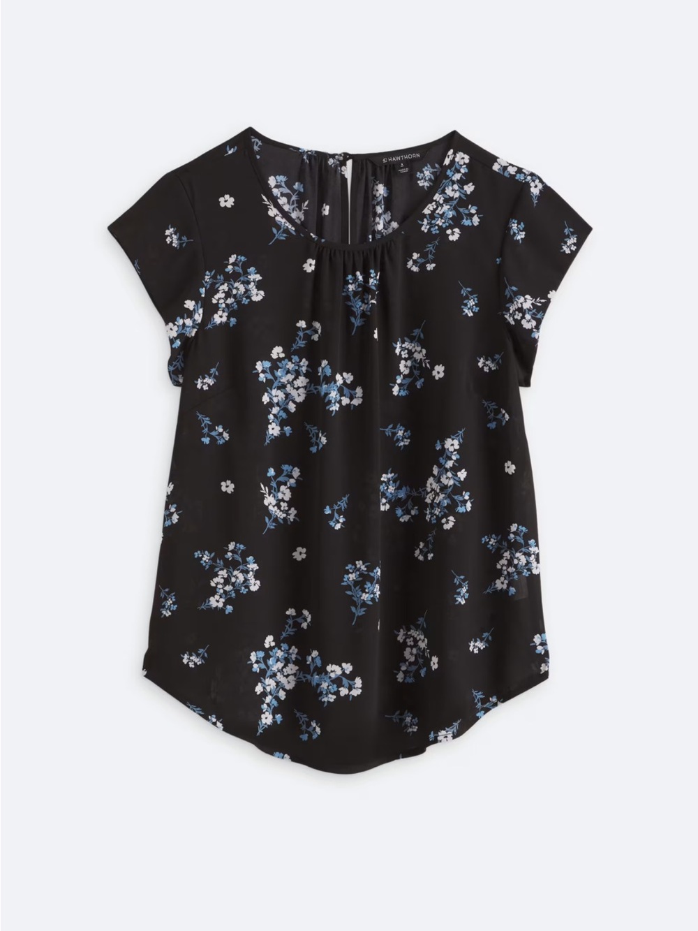 Hawthorn Black Blue Floral Business Casual Blouse Size Medium